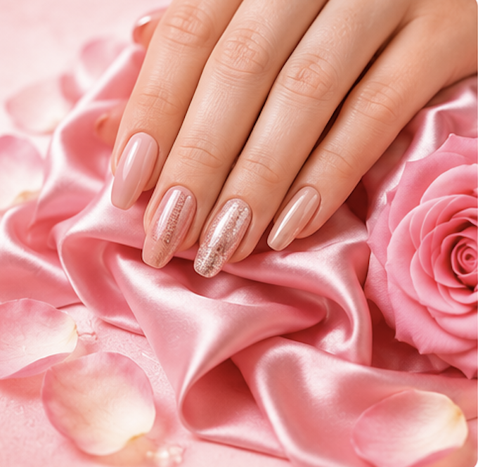 Pink shellac manicure with polished nails